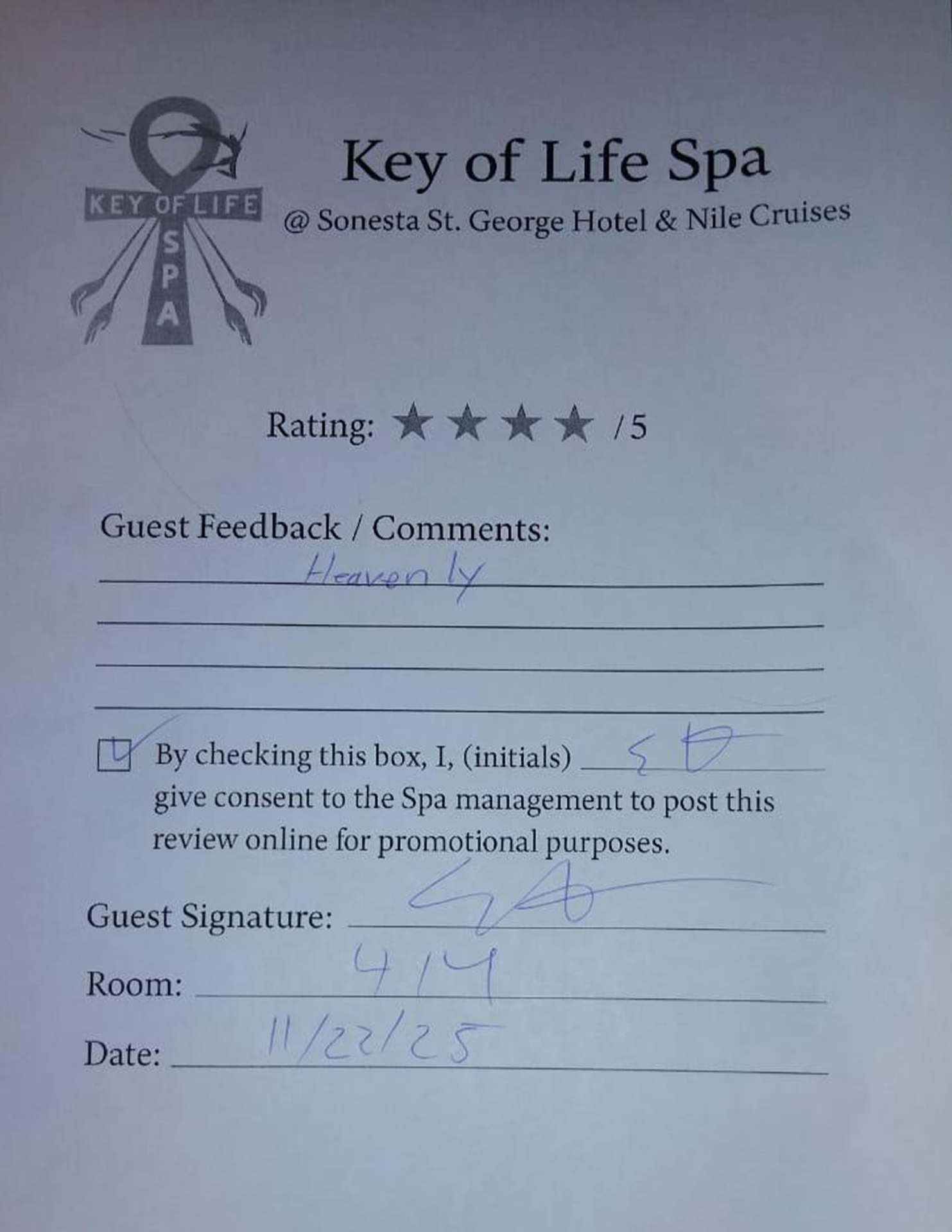 Handwritten guest review card 4