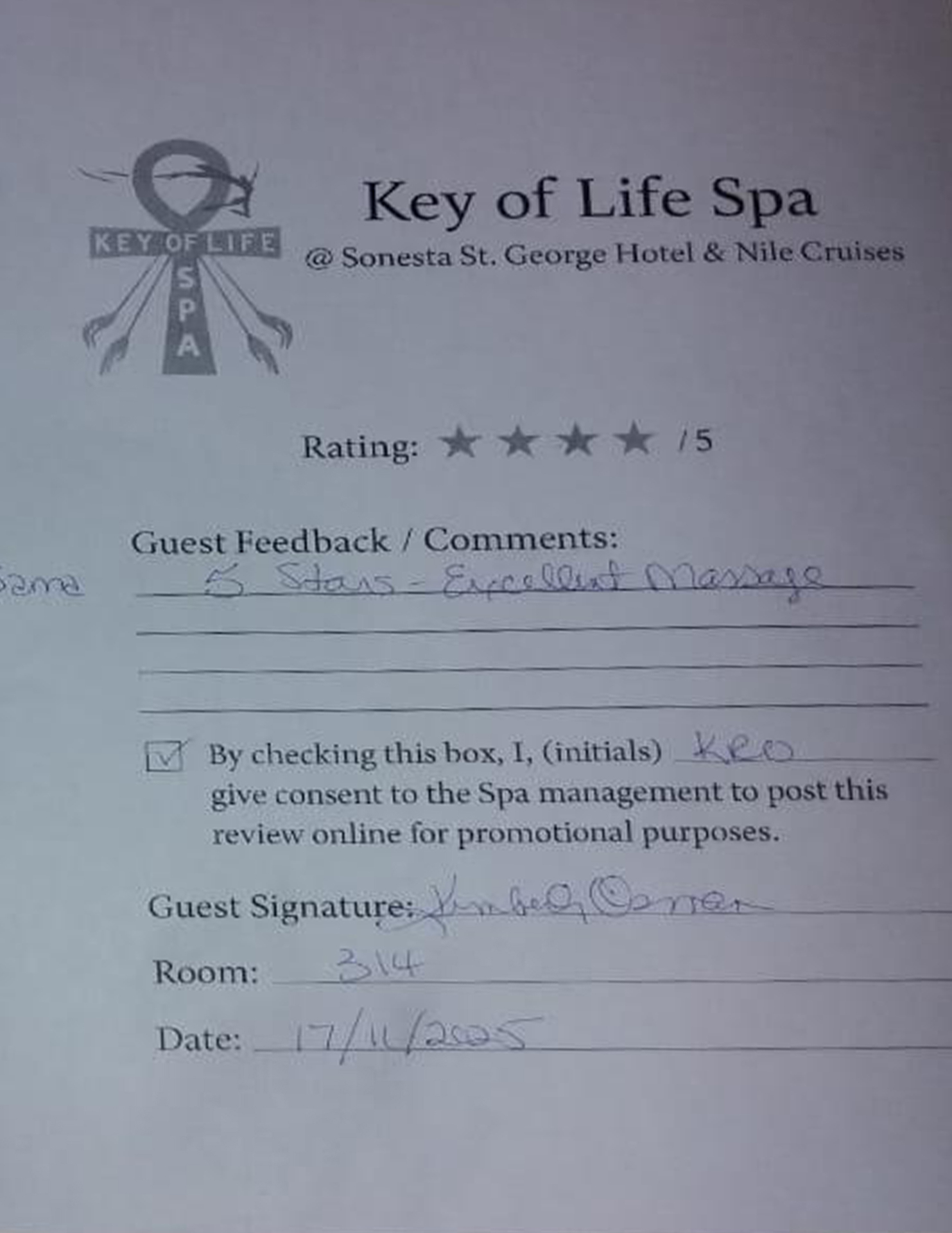 Handwritten guest review card 9