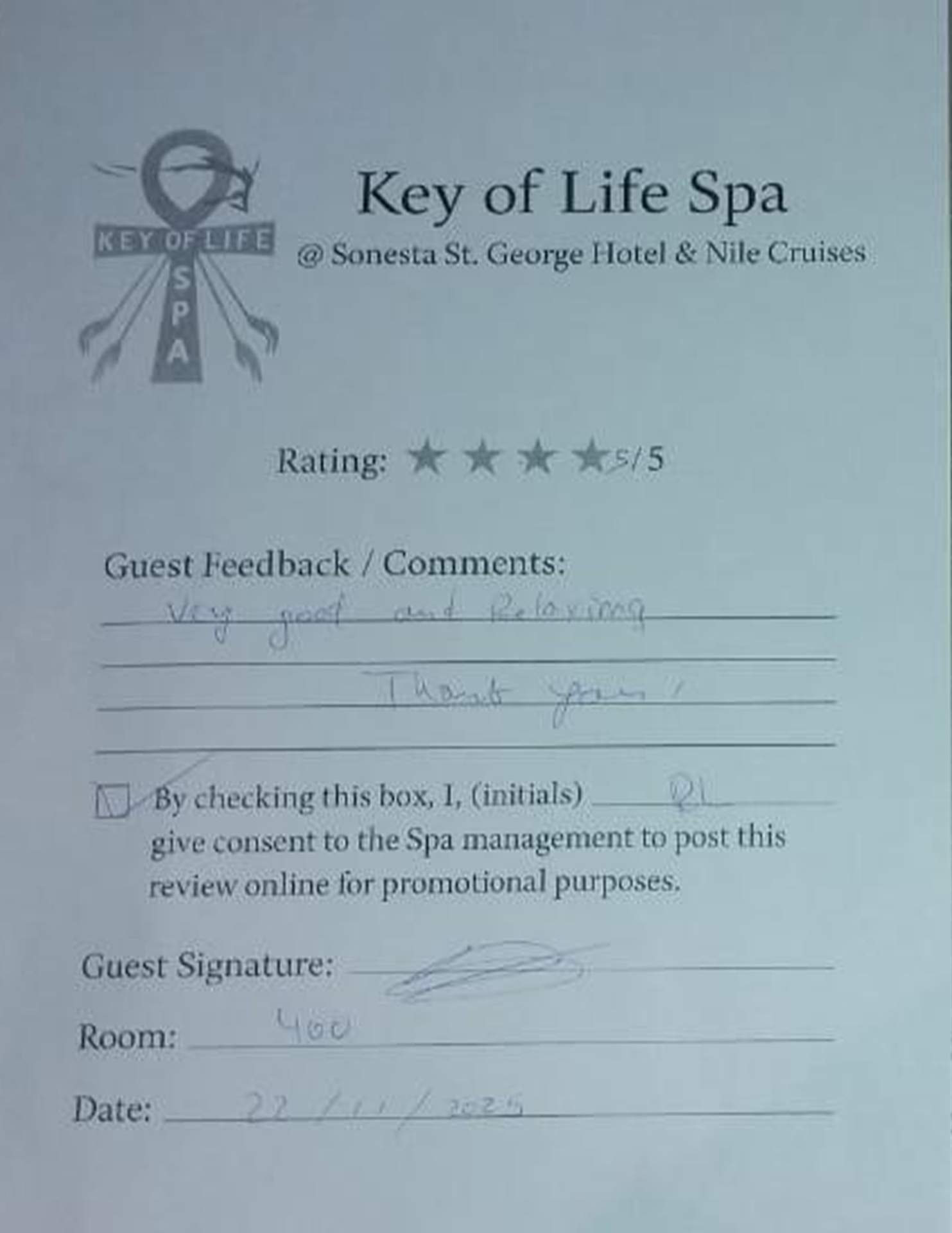Handwritten guest review card 6